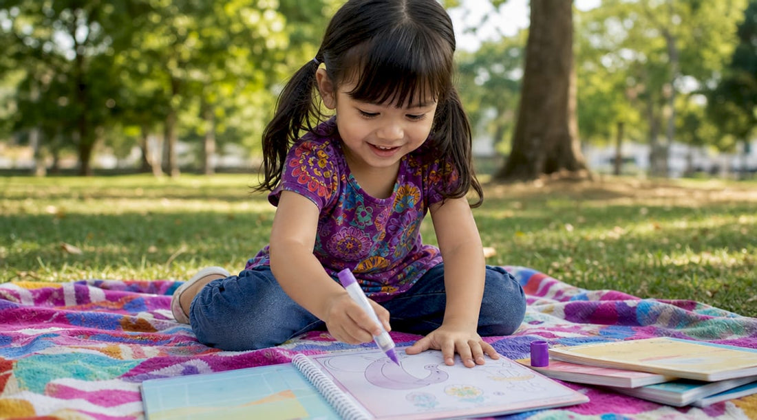 Child tracing letters in magic ink book