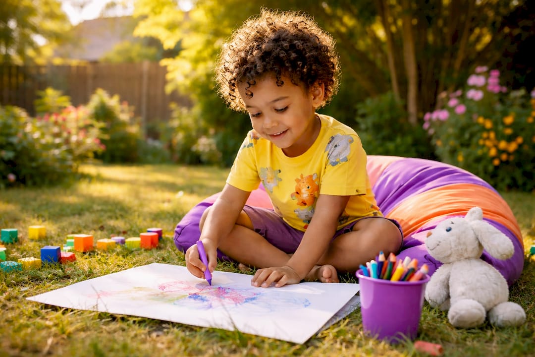 Preschool child engaged in early writing