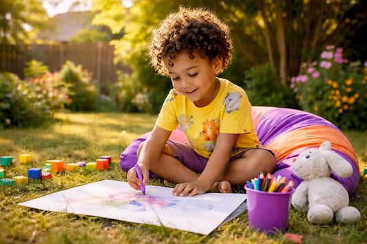 Preschool child engaged in early writing