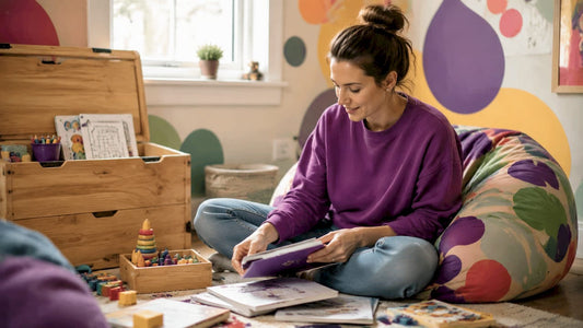 Mother reviewing preschool writing materials