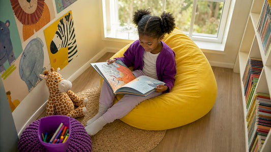 Child reading an illustrated children's book