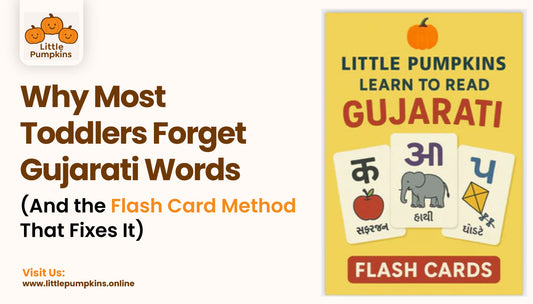 Toddler learning Gujarati words using flash cards to improve memory